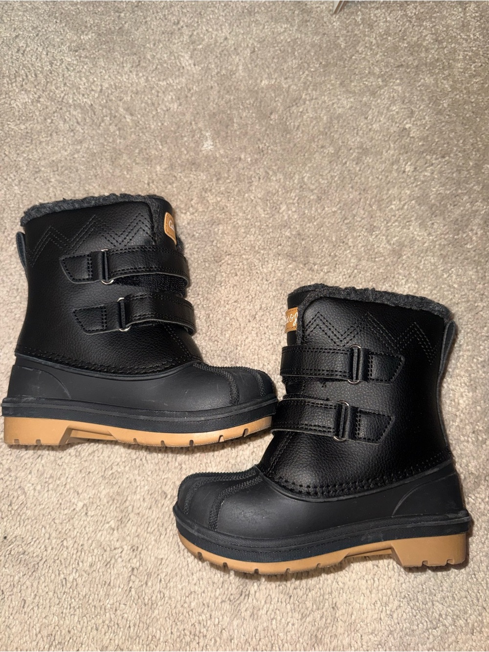 Kids Black Winter Boots with Tan Sole - Cozy Lined cat and jack